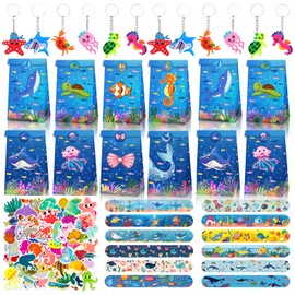 86 Pieces Sea Animals Party Gift, Children's Gift Bag Key Ring Party Clapping Bracelet Stickers, Party Bag Children's Birthday Sea Animals, for Girls Boys Birthday Party Favours