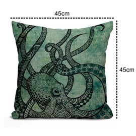 Tomda Cushion Cover Cool Octopus Cotton Linen Square Throw Pillow Case Standard Pillowcase for Men Women Home Decorative Sofa Armchair Bedroom Livingroom 45x45cm 18x18 Inch