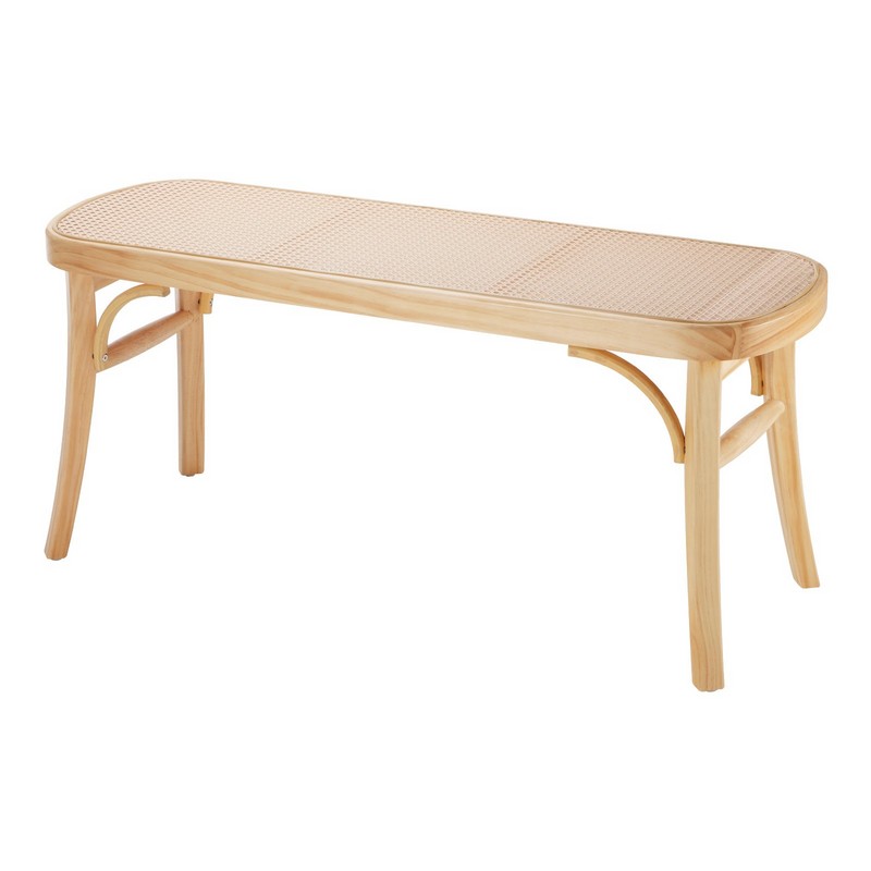 Rattan Bench Wooden Bench 43.3 Inches for Entryway Living Room