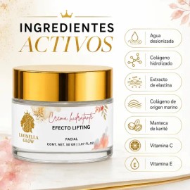 Crema Hidratante Efecto Lifting Facial Leonella Glow 50 Gr Colageno Hidrolizado Elastina Colageno Marino Karite Vitamina C E Rostro Cara Piel Lineas D