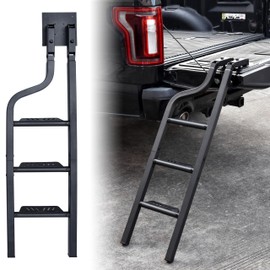 KEWISAUTO Foldable Pickup Truck Tailgate Ladder, 45" Heavy Duty Universal Folding Tailgate Step Ladder for Ford F250, Dodge RAM 2500 etc. Pickup Truck Accessories