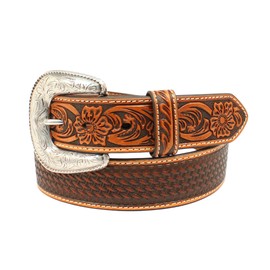 Ariat Men's Floral Billet Basket Stamp Belt, Tan, 46