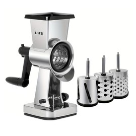 LHS Rotary Cheese Grater Stainless Steel Manual Cheese Shredder Grater Walnuts Grinder with 3 Interchangeable Drum Blades for Chocolate, Cheese and Nuts