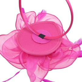 KalluliCC Fascinators Hat for Women Tea Party,Fuchsia Tea Party Hats with Mesh Ribbons Feathers for Women,Mesh Wedding Headbands for Women and Girls