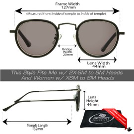 proSPORT Reading Sunglass Full Sun Readers +1.50 Gunmetal Frame X-Small Face Men Women Metal Hinged Frame. Not Bifocal