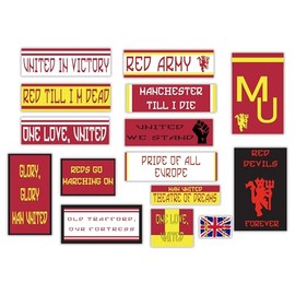 GamesMonkey® - Kit 15 Ultras Man United Stickers - Ultras Red Devils Manchester - Glossy Vinyl HD Flags and Lettering for Fans