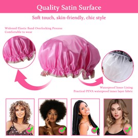 Shower Cap, Pack of 2 Waterproof Shower Caps, Shower Cap for Women, Hair Cap for the Night, with Elastic Band, Reusable Shower Caps for Girls Women (H)