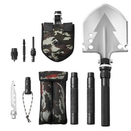 Happybuy Survival Shovel, 11-in-1 Folding Multitool, Military Grade, Compact, for Camping & Outdoor Adventures