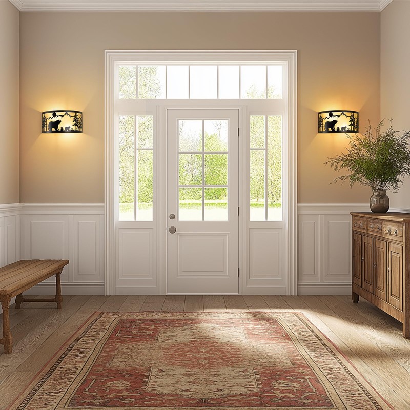 SAYTOP Rustic Bear Wall Sconces Farmhouse Industrial Wall Lamp, Indoor