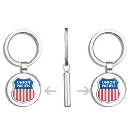 HJ Media Shield Shaped Union Pacific Railroad (rr Railway Rail Logo) Metal Round Metal Key Chain Keychain Ring