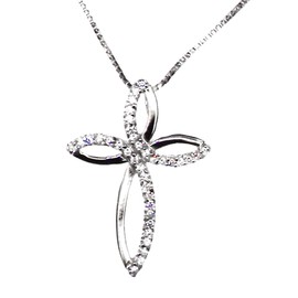 Solid 925 Sterling Silver Unusual Stone Set Crucifix Cross Pendant & 16" Sterling Silver Chain Necklace