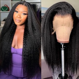 Kinky Straight 13x4 HD Lace Front Wigs Human Hair 28 Inch Kinky Straight Human Hair Wig 180% Density HD Transparent Lace Frontal Wigs for Black Women Natural Color