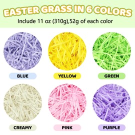 Giaueoa 11OZ (310g) Easter Grass Recyclable Paper Shred Pastel Multicolor for Gift Wrapping, Basket Filling, Easter Egg Hunt, Easter Party Favors (Multicolor)