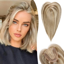 BLONDE UNICORN 5"*5.5" Base Human Hair Brown Highlight Middle Part Hair Toppers for Women with Thinning Hair Cover 14IN