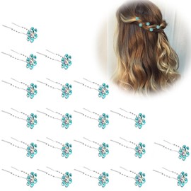 Pack of 20 Crystal Flower Rhinestone Hair Clips U Shape Plum Blossom Pin Wedding Women's Hair Accessories Hair Clips (Lake Blue)