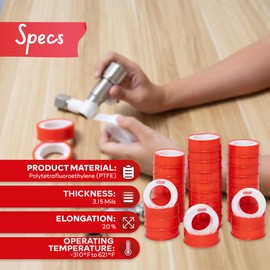 XFasten Teflon Tape for Plumbing, 1/2 Inch x 394 Inches (30-Pack, 19,700" Total) – PTFE Plumbers Tape for Shower Head, Pipe Thread Seal, Garden Hose, and Leak Repairs – Watertight Sealing