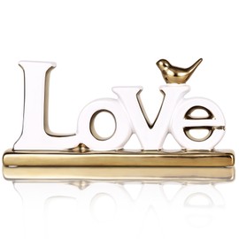 Love Sign, White & Gold Room Decor, Knick Knack Shelf, Gold Bird, Boho Bookshelf, Abstract Statue, For Living Room & Bedroom