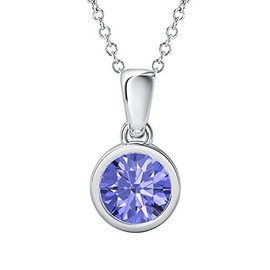 Dabangjewels 8mm 4.00Ctw Round Cut Created Tanzanite 14k White Gold Over .925 Sterling Silver Bezel Set Cross Pendant for Women's