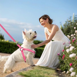 BINGPET Dog Harness Leash Set,Adjustable No Pull Step in Dog Harness,Stylish Denim Puppy Harness for Small and Medium Dogs Easy Walk Training Running(Pink,S)