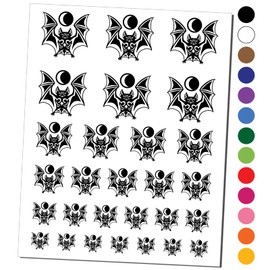 Runic Tribal Vampire Bat with Moon Temporary Tattoo Water Resistant Fake Body Art Set Collection - Black (One Sheet)