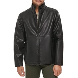 Dockers Men's The Dylan Faux Leather Racer Jacket, Black with Bib, X-Large