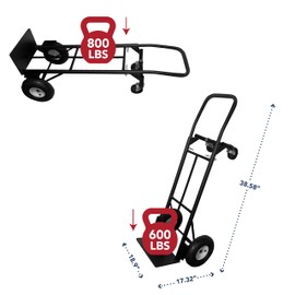 Olympia Tools 800 Lb Steel Convertible Hand Truck with 10" Pneumatic Wheels for Home and Office Use