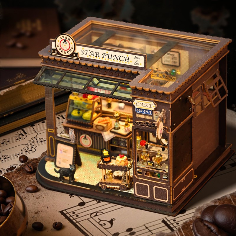 BenBen DIY Dollhouse Kit with Light, Café Miniature House Kit