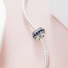 KEQ 925 Sterling Silver Stopper Clip Charm Bead with 5A Cubic Zirconia Spacer Beads for Bracelet Necklace Christmas Mother's Day Gift for Women, Silver, No