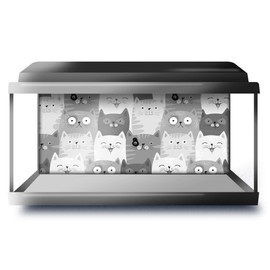 Fish Tank Background 90x45cm BW - Cute Cat Audience Grey White | Poster Backdrop Decoration Paper #36368