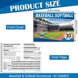 Chiisong 2 Pcs Side by Side Baseball Scorebook 11.5x16 30 Game Softball Scorebook Score Keeping Book Baseball Stats Book Individual Player Stats Batting Average Chart for Score Keeper Coach (Classic)