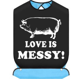 BWWKTOP Love Is Messy Adult Bibs With Crumb Catcher Gag Pranks Bib Pork Lover Gifts Clothing Protectors For Pig Butts Lovers (LOVE IS MESSY)