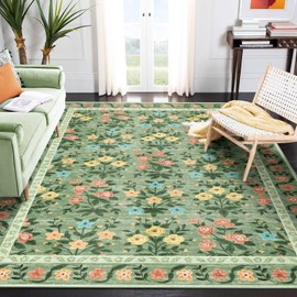 Othilic Vintage Boho Floral Area Rug - 6x9 Washable Living Room Rug Green Bohemian Stain Resistant Dining Room Rugs for Under Table Non Slip Soft Floor Carpet for Living Room Bedroom Nursery Office