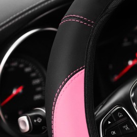 Zpana Car Steering Wheel Cover, Leather Elastic No Inner Ring Vehicle Steering Wheel Protector for 14.5-15Inch, Anti Slip Auto Interior Protection Accessories, Universal for SUV Sedan Truck (Pink)