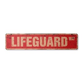 Lifeguard Vintage Aluminum Street Sign Swimming Pool Lake Ocean Life Rustic Metal tin | Indoor/Outdoor | 30" Wide