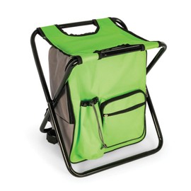 Camco Folding Camping Stool Backpack Cooler Trio- Camping/Hiking Bag with Waterproof Insulated Cooler Pockets and Sturdy Legs for Seating, Great for Travel- Green (51909)