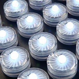 idyl light Submersible LED Lights, White Waterproof Flameless Candle Tealights, Battery Operated Underwater Pool Lights for Vase Aquarium Fountain Home Crafts Wedding Party Decorations, 12 Pack