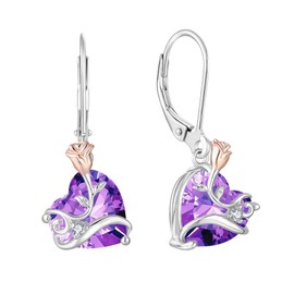 Oskani Dangle Drop Leverback Earrings for Women 925 Sterling Silver Rose Flower Earrings, 5A Cubic Zirconia Birthstone Jewelry for Valentines, Mothers Day,Cubic Zirconia