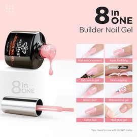 Gel constructor de uñas, 2 piezas de gel constructor transparente y rosa nude para engrosamiento de uñas, esmalte de gel de base de goma 8 en 1, forta