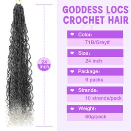 Goddess Locs Crochet Hair 24inch 9 Packs TGrey Boho Faux Locs Crochet Hair with Curly Ends Pre Looped Bohemian Locs for Women