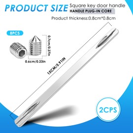 2 Stück Vierkantstift 8mm x150mm, Türgriff Spindelstange, Türbeschlag Vierkant Stift, Drückerstift 8mm für Türgriff, mit 8 Schraube und Griff, für Türgriff Schlitzleiste, Türschloss Innentür