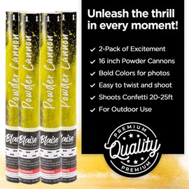 Blaise Pyro & Party - Yellow Powder Poppers - Water-Soluble & Colorful Powder Cannons for Gender Reveals, Birthdays, Weddings & Celebrations - Easy to Use for Memorable Photos - 16-Inch, 4-Pack