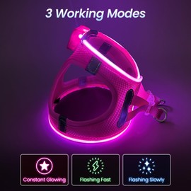 PcEoTllar Light Up Dog Harness, LED Dog Harness for Puppy Small Medium Dogs, Rechargeable No Pull Reflective Dog Harness, Flashing Lighted Dog Harness for Night Walking (Pink,L)