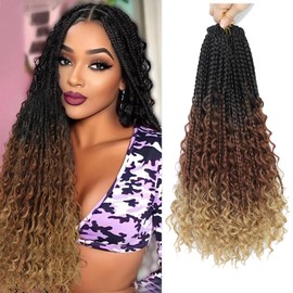 WoWCFyyds 8 Packs Crochet Braids Hair Curly 18 Inch Goddess Box Braids Crochet Hair Bohemian Hippie Braids Extensions with Curly Ends Synthetic Hair Extensions for Braids（1B/30/27）