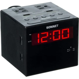 Sonnet Alarm Clock Charging Station, AM FM Radio, Dual USB Charging Ports, Dual AC Outlets, Very Loud Alarm Clock for Heavy Sleepers and The Hearing Impaired for Desk, Bedroom