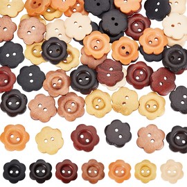 FREEBLOSS Pack of 70 Assorted Flowers Wooden Buttons Mixed Colours Decorative Crochet Buttons with Floral Pattern for DIY Arts and Crafts Ornament Sewing