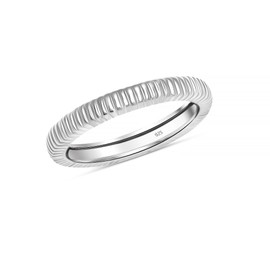 LeCalla 925 Sterling Silver Rings - Chunky Classic Textured Croissant Band Ring for Women | Bold Ribbed Texture Band Statement Rings | Stackable Eternity Wedding Statement Band Ring (Size - 6 No.)