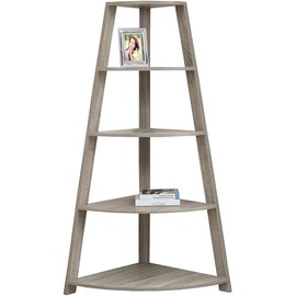 Monarch Specialties Dark Corner Accent Etagere Bookcase, 60", Taupe