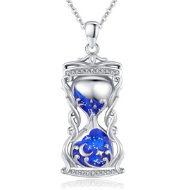 XIXLES Hourglass Necklace 925 Sterling Silver Blue Hourglass Pandent Charm Necklace,Unique Time Hourglass Memorial Jewelry for Women with Gifts Box