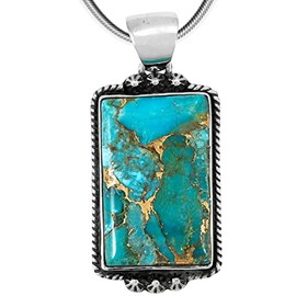 Turquoise Pendant Necklace Sterling Silver 925 (Sterling Silver Pendant with 20" Stainless Chain) (Matrix Turquoise)