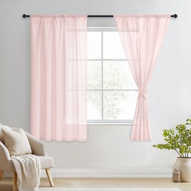 DWCN Pink Voile Curtains Pencil Pleat Curtains with Tie Backs Net Curtain for Kids Bedroom Short Curtain for Windows 2 Panels, Pink, W52 x L63 Inch